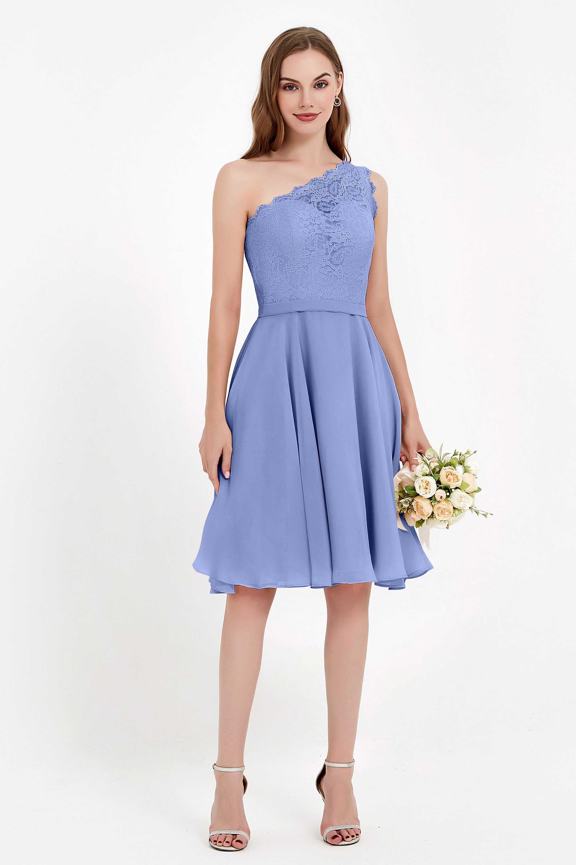 One Shoulder Chiffon A Line Junior Bridesmaid Dress Knee Length Party Homecoming Dresses