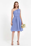 One Shoulder Chiffon A Line Junior Bridesmaid Dress Knee Length Party Homecoming Dresses
