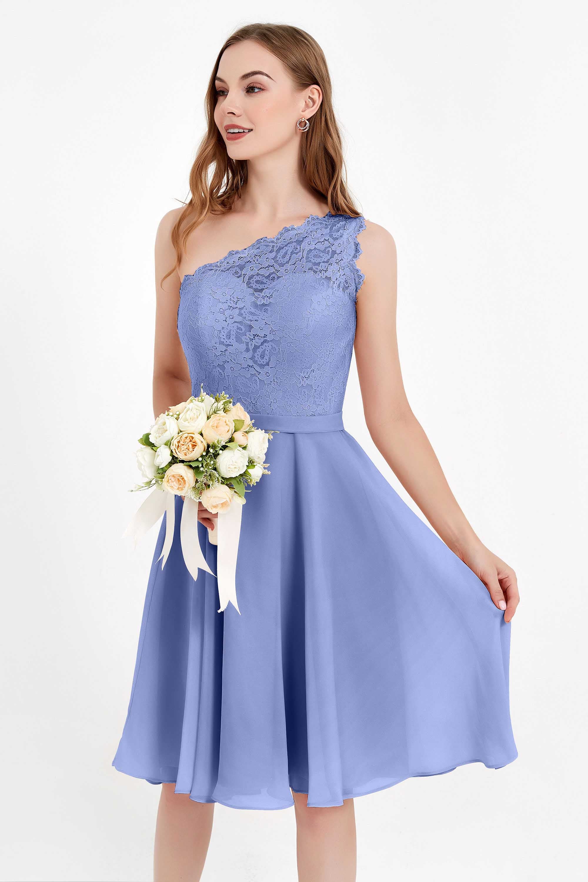 One Shoulder Chiffon A Line Junior Bridesmaid Dress Knee Length Party Homecoming Dresses
