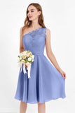 One Shoulder Chiffon A Line Junior Bridesmaid Dress Knee Length Party Homecoming Dresses