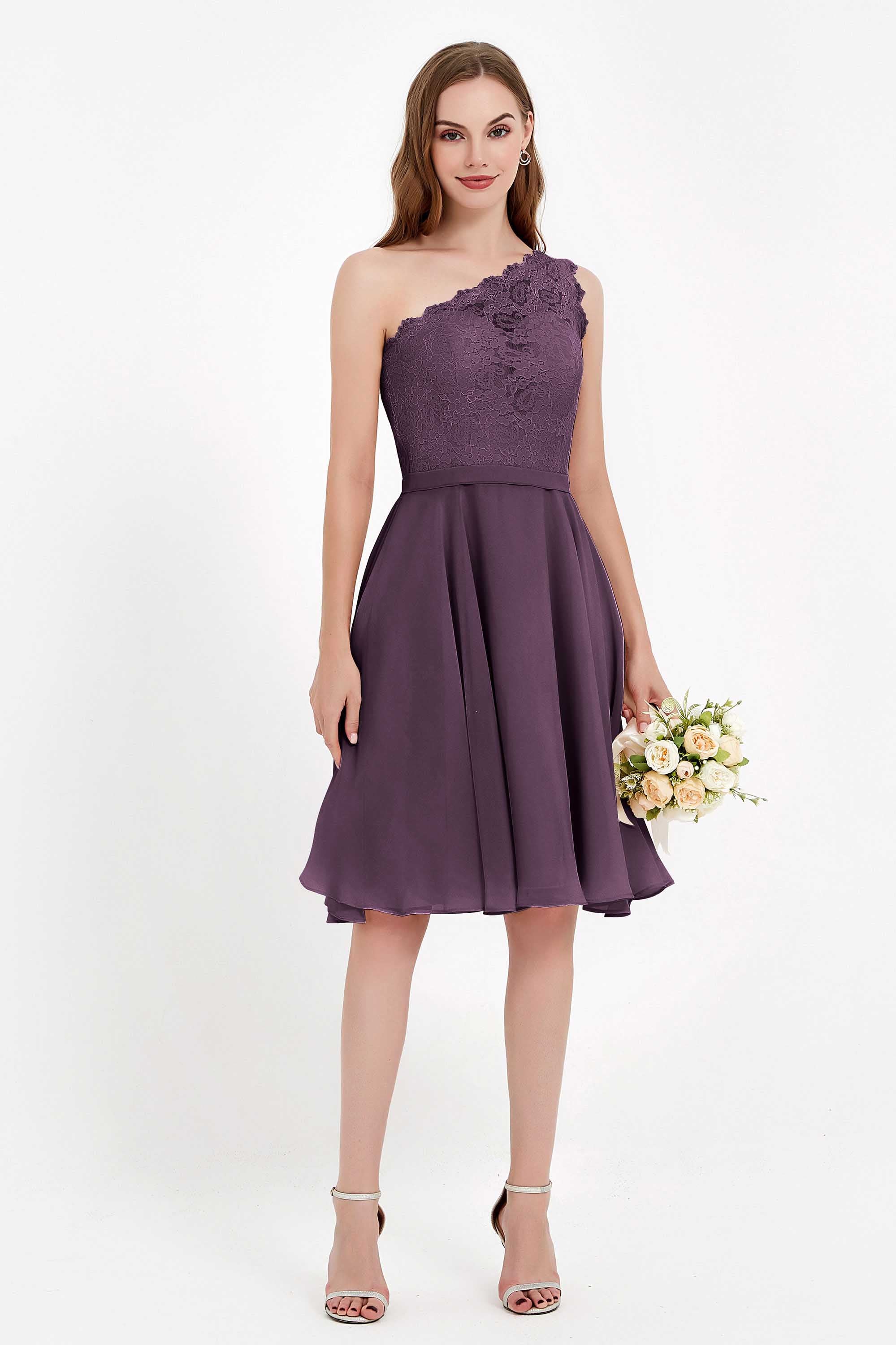 One Shoulder Chiffon A Line Junior Bridesmaid Dress Knee Length Party Homecoming Dresses