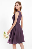 One Shoulder Chiffon A Line Junior Bridesmaid Dress Knee Length Party Homecoming Dresses