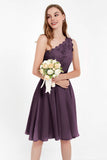 One Shoulder Chiffon A Line Junior Bridesmaid Dress Knee Length Party Homecoming Dresses