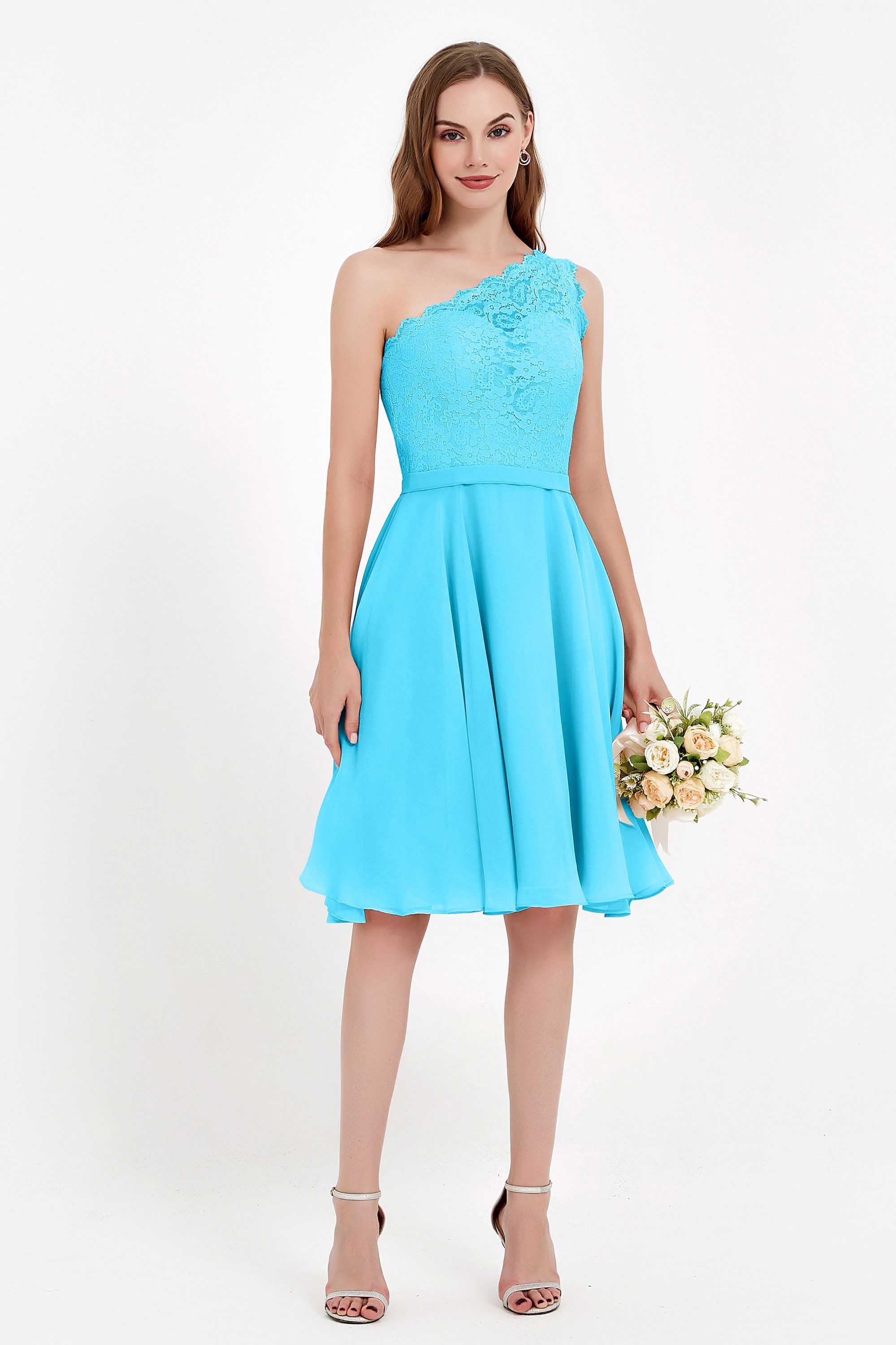 One Shoulder Chiffon A Line Junior Bridesmaid Dress Knee Length Party Homecoming Dresses