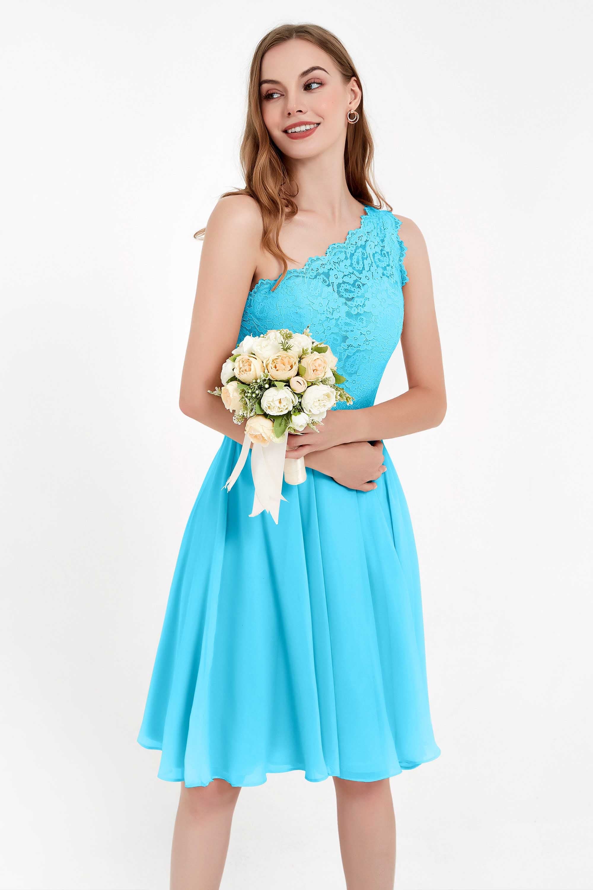 One Shoulder Chiffon A Line Junior Bridesmaid Dress Knee Length Party Homecoming Dresses