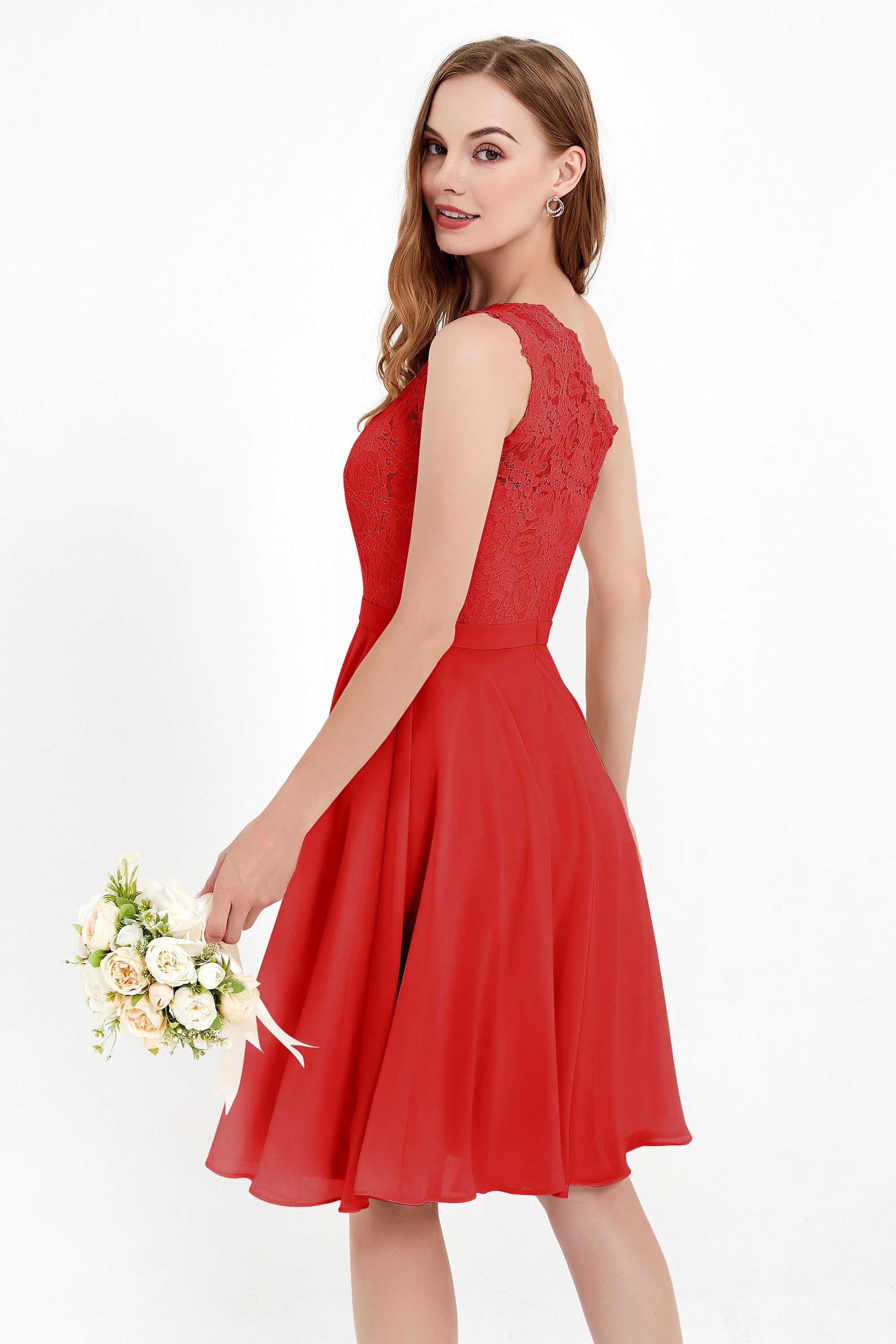 One Shoulder Chiffon A Line Junior Bridesmaid Dress Knee Length Party Homecoming Dresses