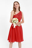 One Shoulder Chiffon A Line Junior Bridesmaid Dress Knee Length Party Homecoming Dresses