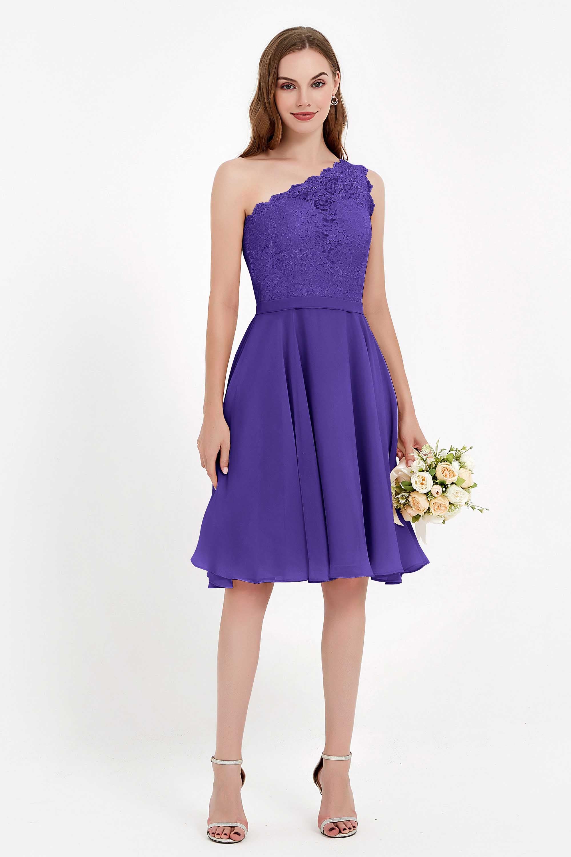 One Shoulder Chiffon A Line Junior Bridesmaid Dress Knee Length Party Homecoming Dresses