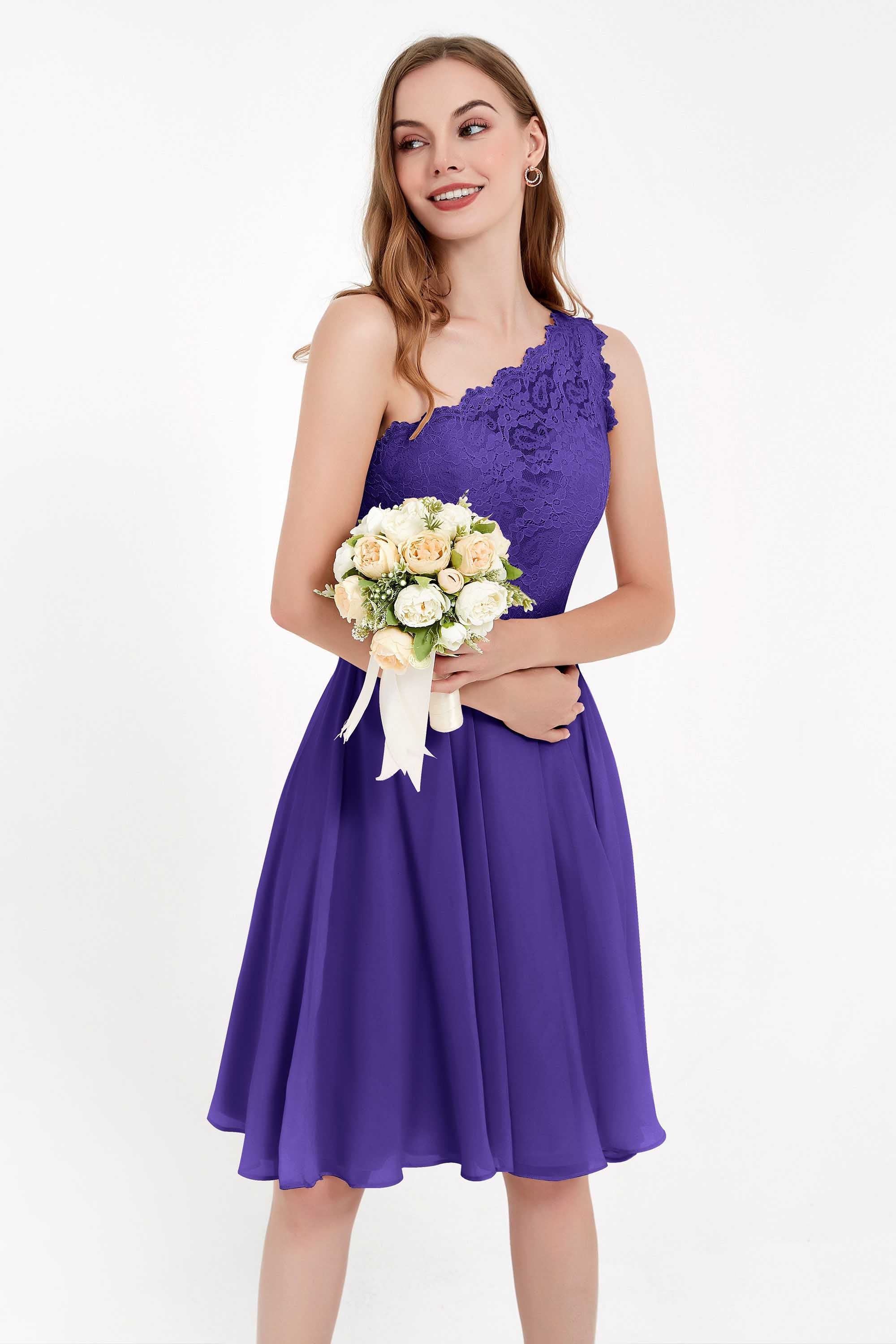 One Shoulder Chiffon A Line Junior Bridesmaid Dress Knee Length Party Homecoming Dresses