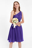 One Shoulder Chiffon A Line Junior Bridesmaid Dress Knee Length Party Homecoming Dresses