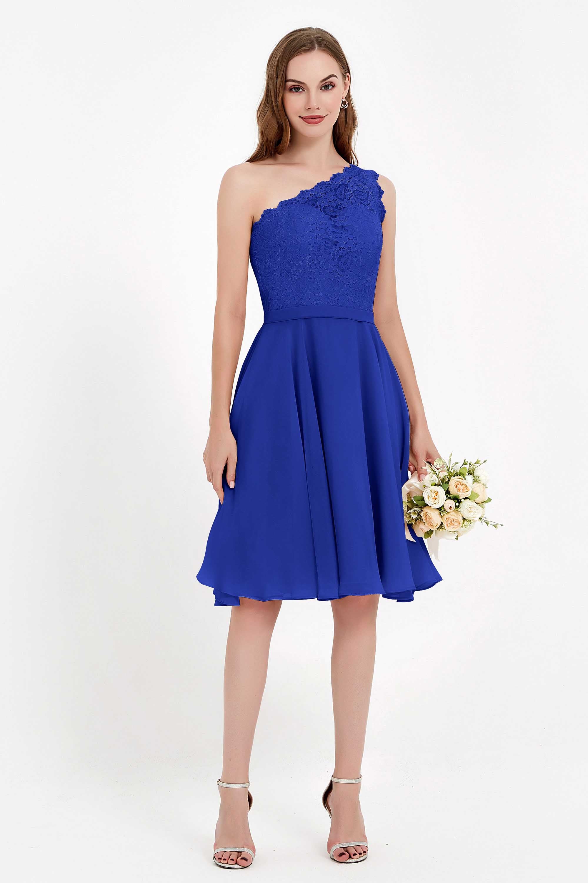 One Shoulder Chiffon A Line Junior Bridesmaid Dress Knee Length Party Homecoming Dresses