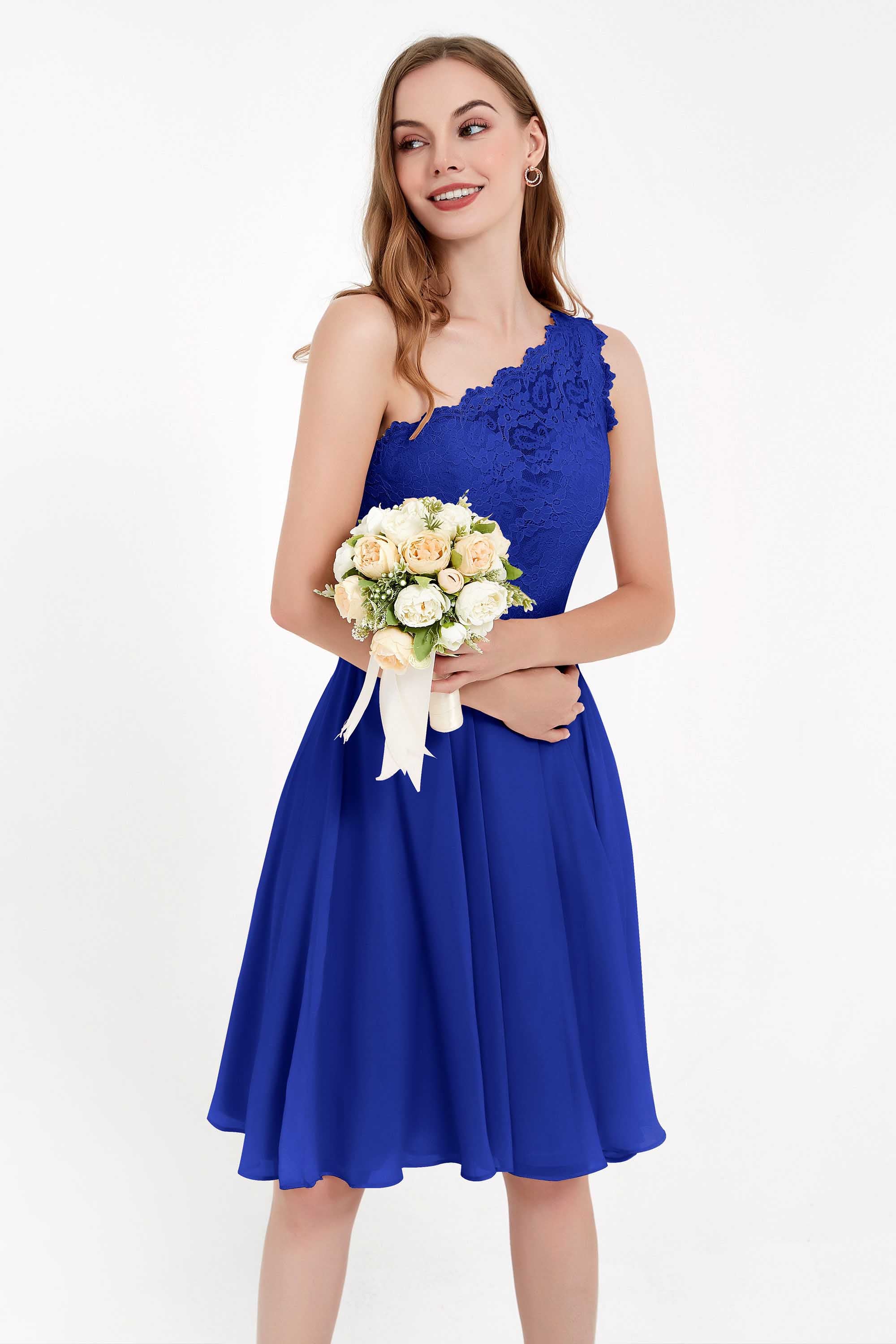 One Shoulder Chiffon A Line Junior Bridesmaid Dress Knee Length Party Homecoming Dresses