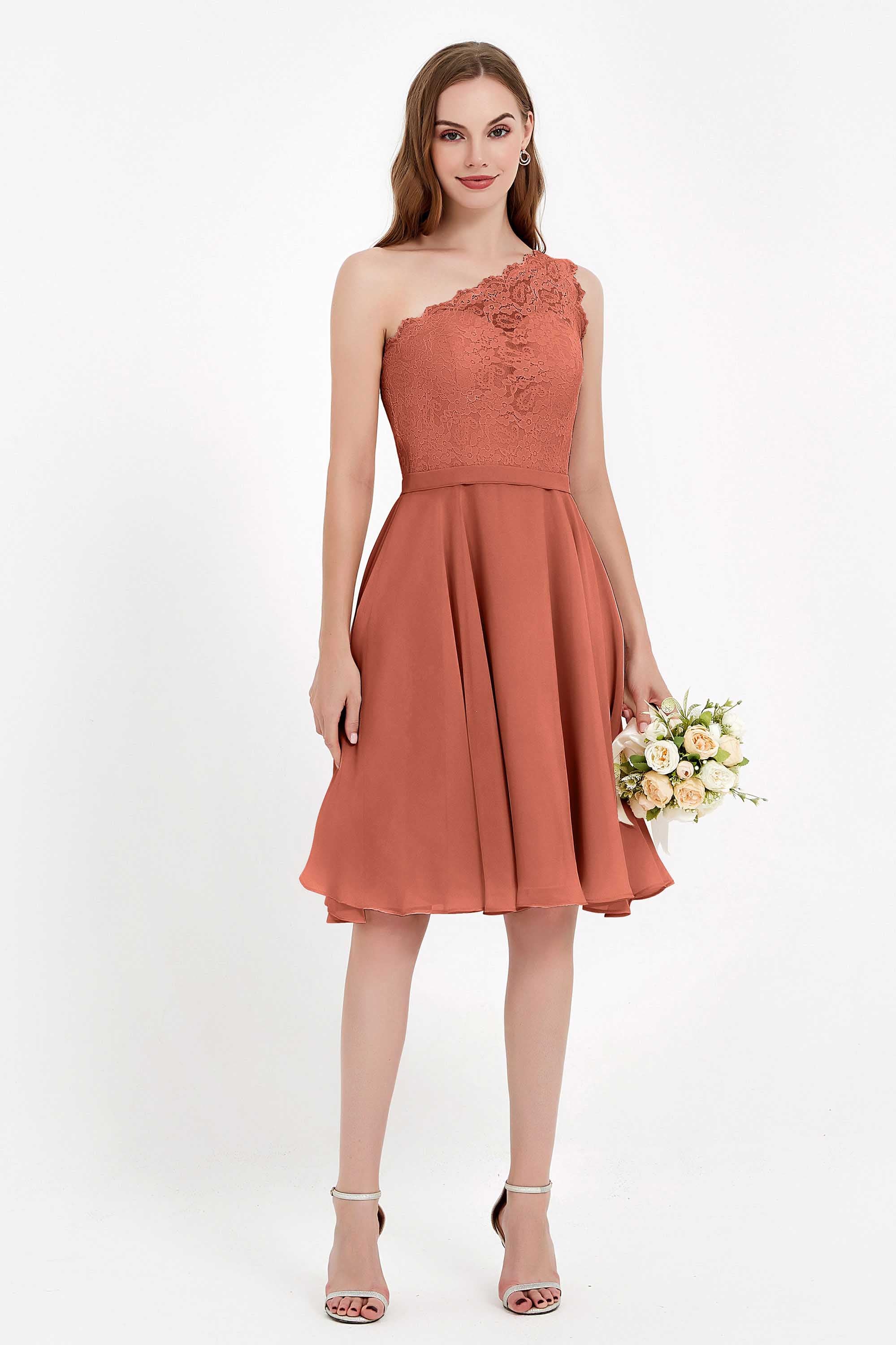One Shoulder Chiffon A Line Junior Bridesmaid Dress Knee Length Party Homecoming Dresses