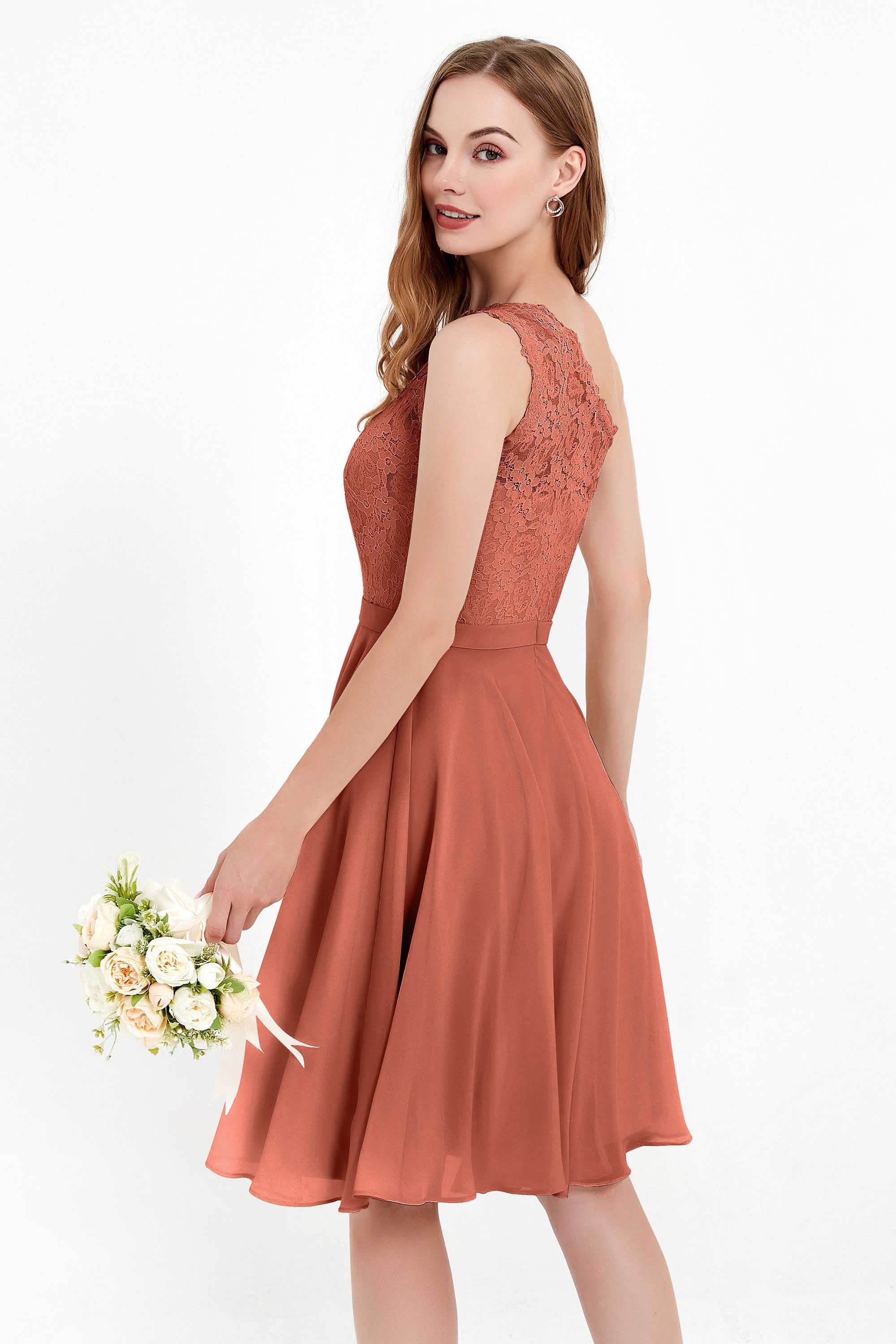 One Shoulder Chiffon A Line Junior Bridesmaid Dress Knee Length Party Homecoming Dresses