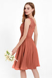 One Shoulder Chiffon A Line Junior Bridesmaid Dress Knee Length Party Homecoming Dresses