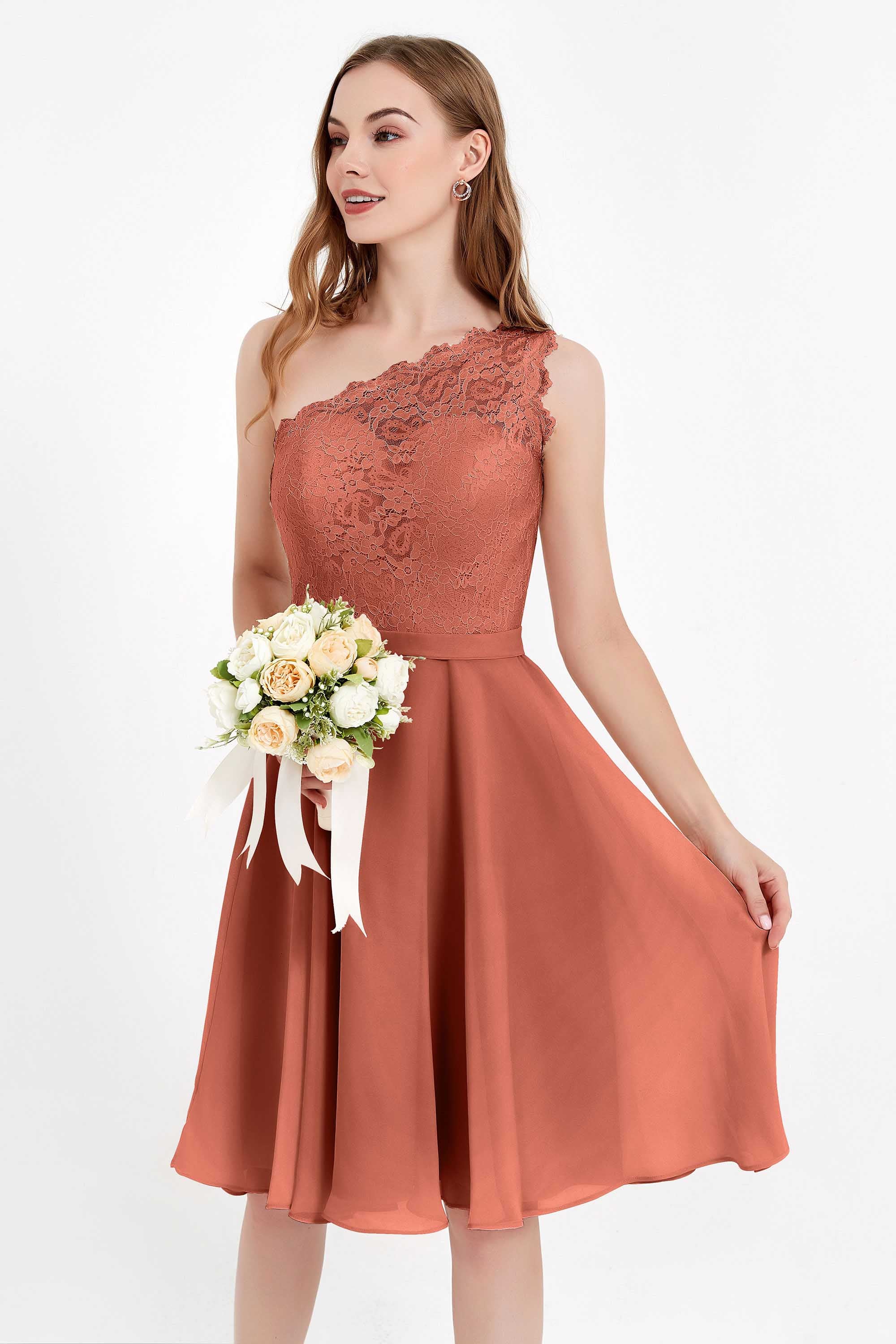 One Shoulder Chiffon A Line Junior Bridesmaid Dress Knee Length Party Homecoming Dresses