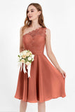 One Shoulder Chiffon A Line Junior Bridesmaid Dress Knee Length Party Homecoming Dresses