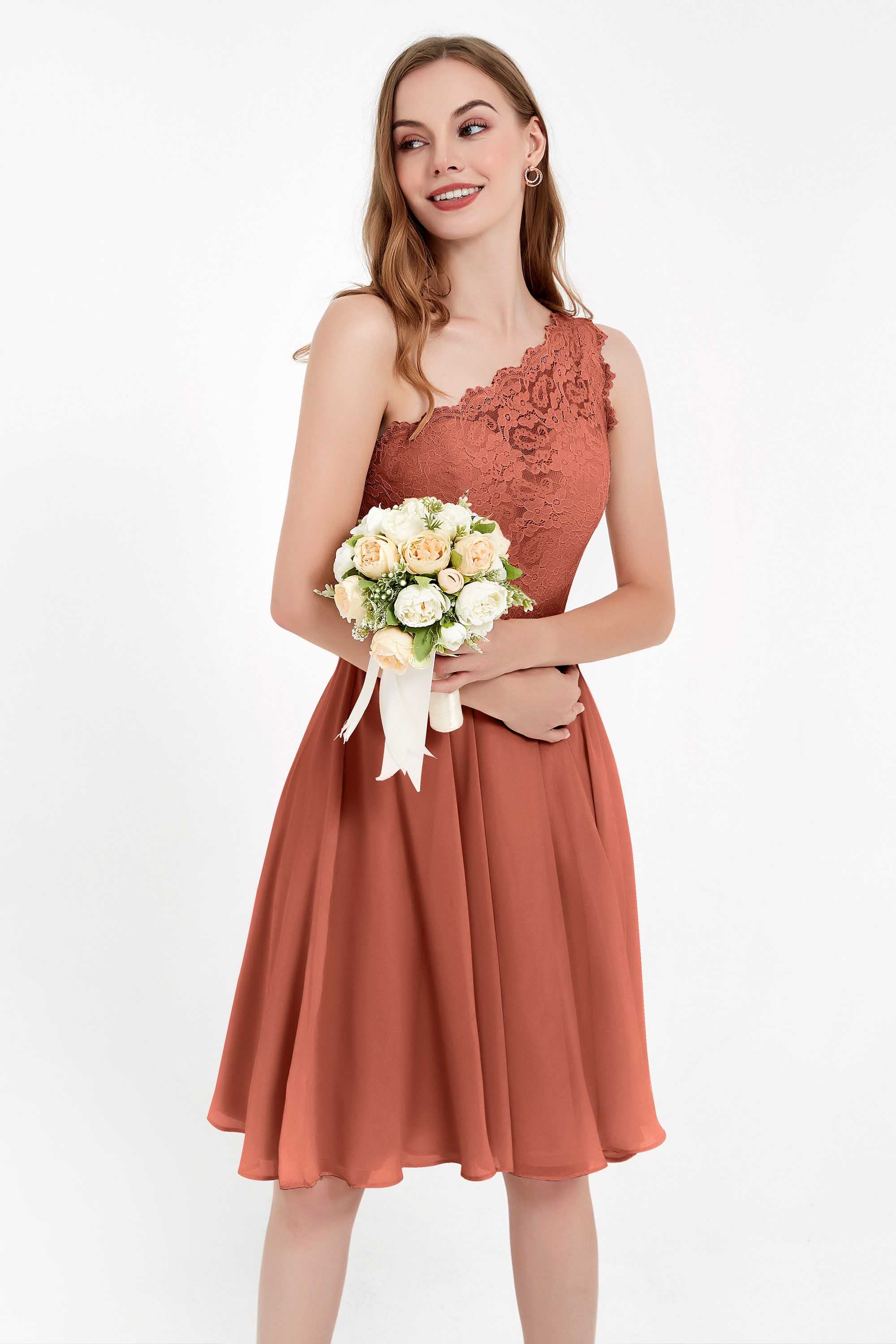 One Shoulder Chiffon A Line Junior Bridesmaid Dress Knee Length Party Homecoming Dresses