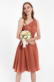 One Shoulder Chiffon A Line Junior Bridesmaid Dress Knee Length Party Homecoming Dresses