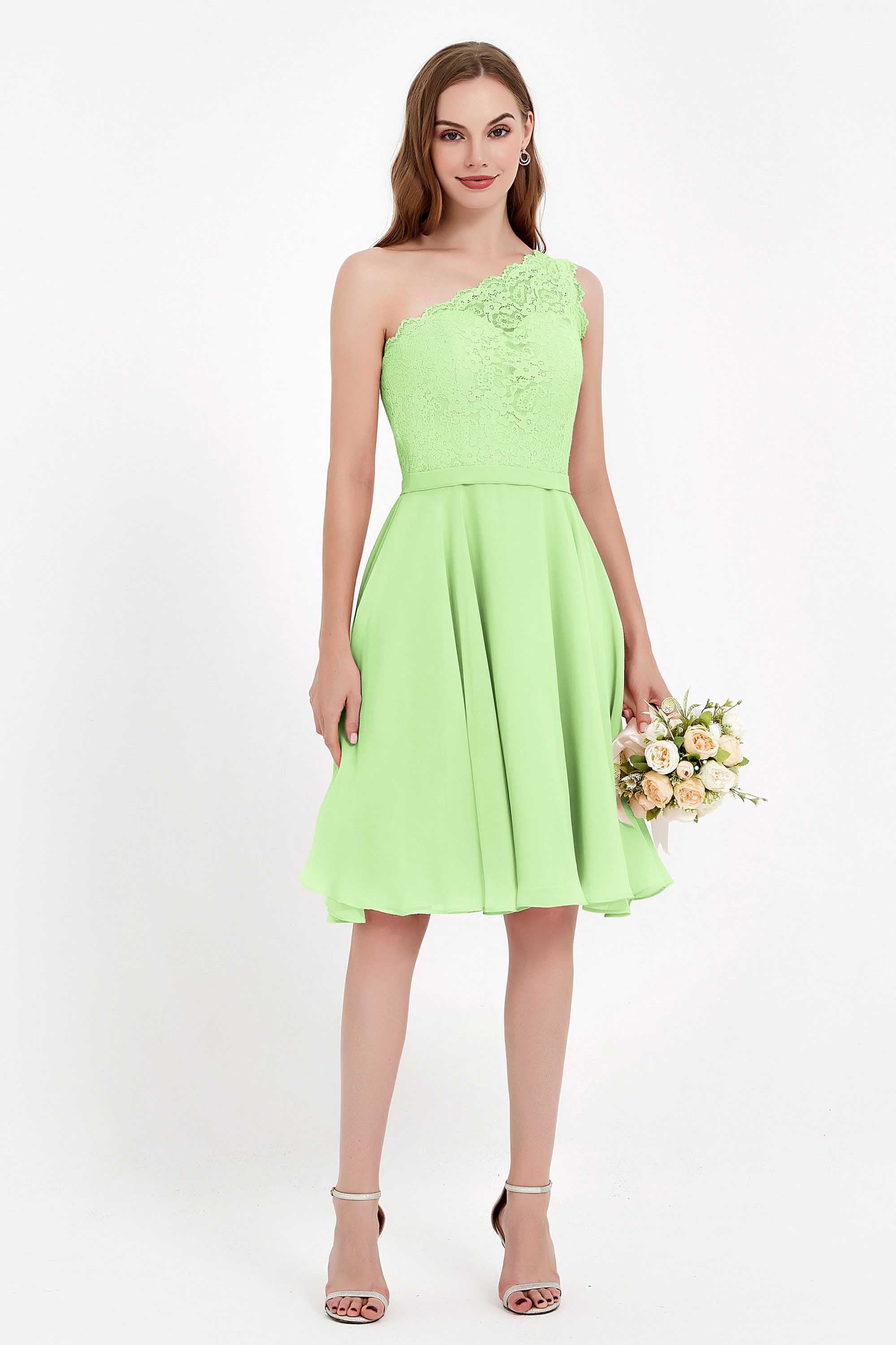 One Shoulder Chiffon A Line Junior Bridesmaid Dress Knee Length Party Homecoming Dresses