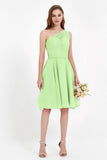 One Shoulder Chiffon A Line Junior Bridesmaid Dress Knee Length Party Homecoming Dresses