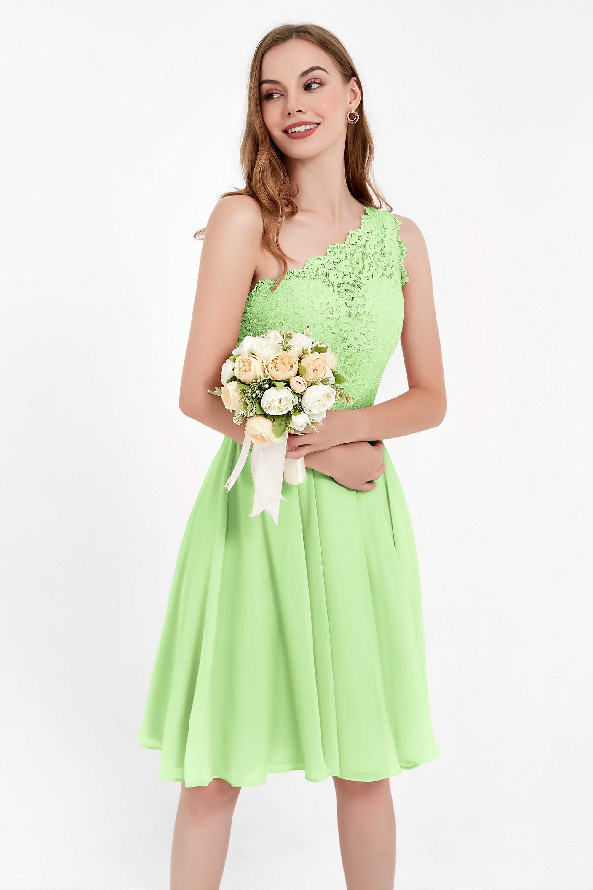 One Shoulder Chiffon A Line Junior Bridesmaid Dress Knee Length Party Homecoming Dresses
