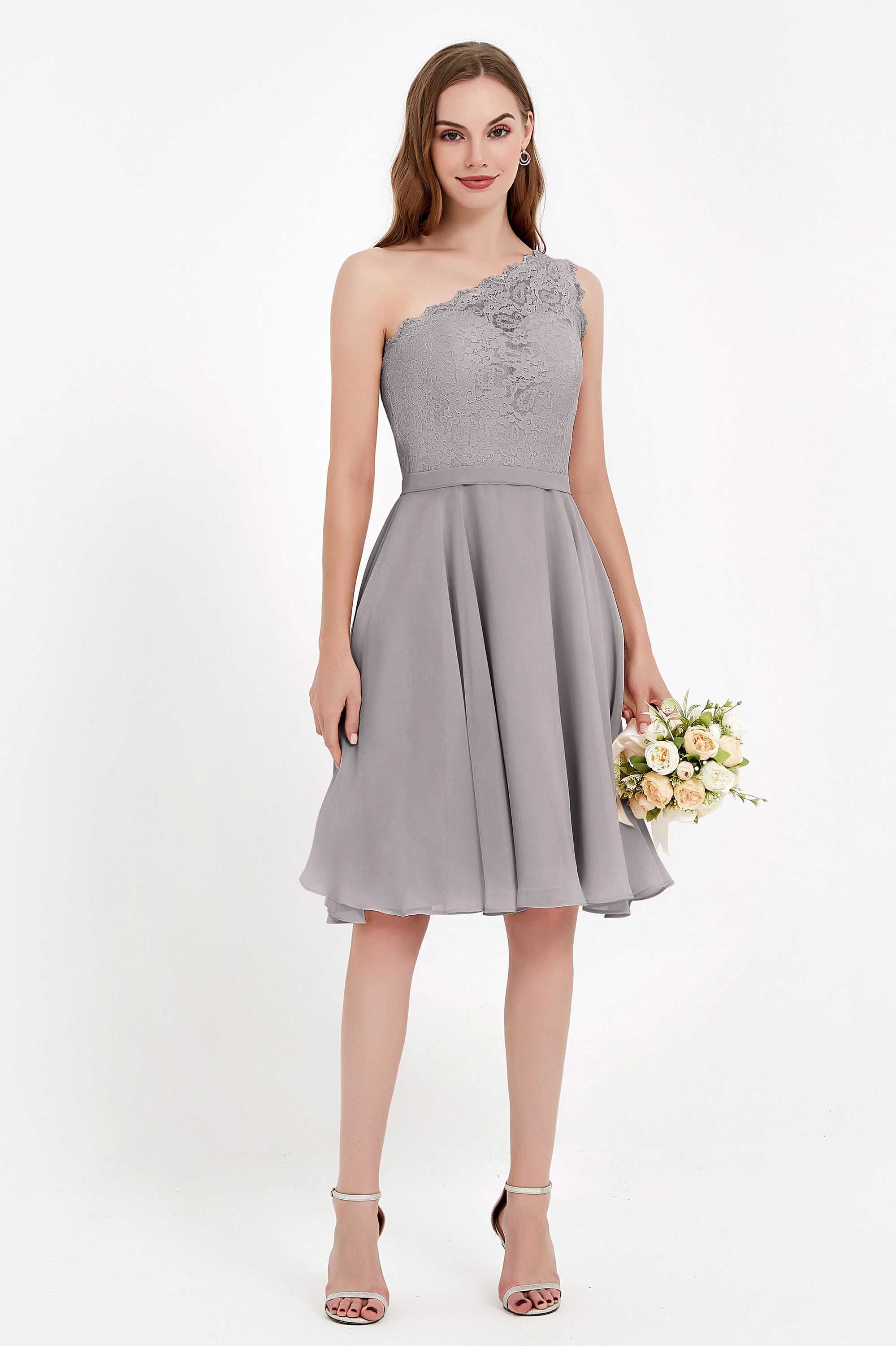 One Shoulder Chiffon A Line Junior Bridesmaid Dress Knee Length Party Homecoming Dresses