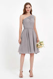 One Shoulder Chiffon A Line Junior Bridesmaid Dress Knee Length Party Homecoming Dresses