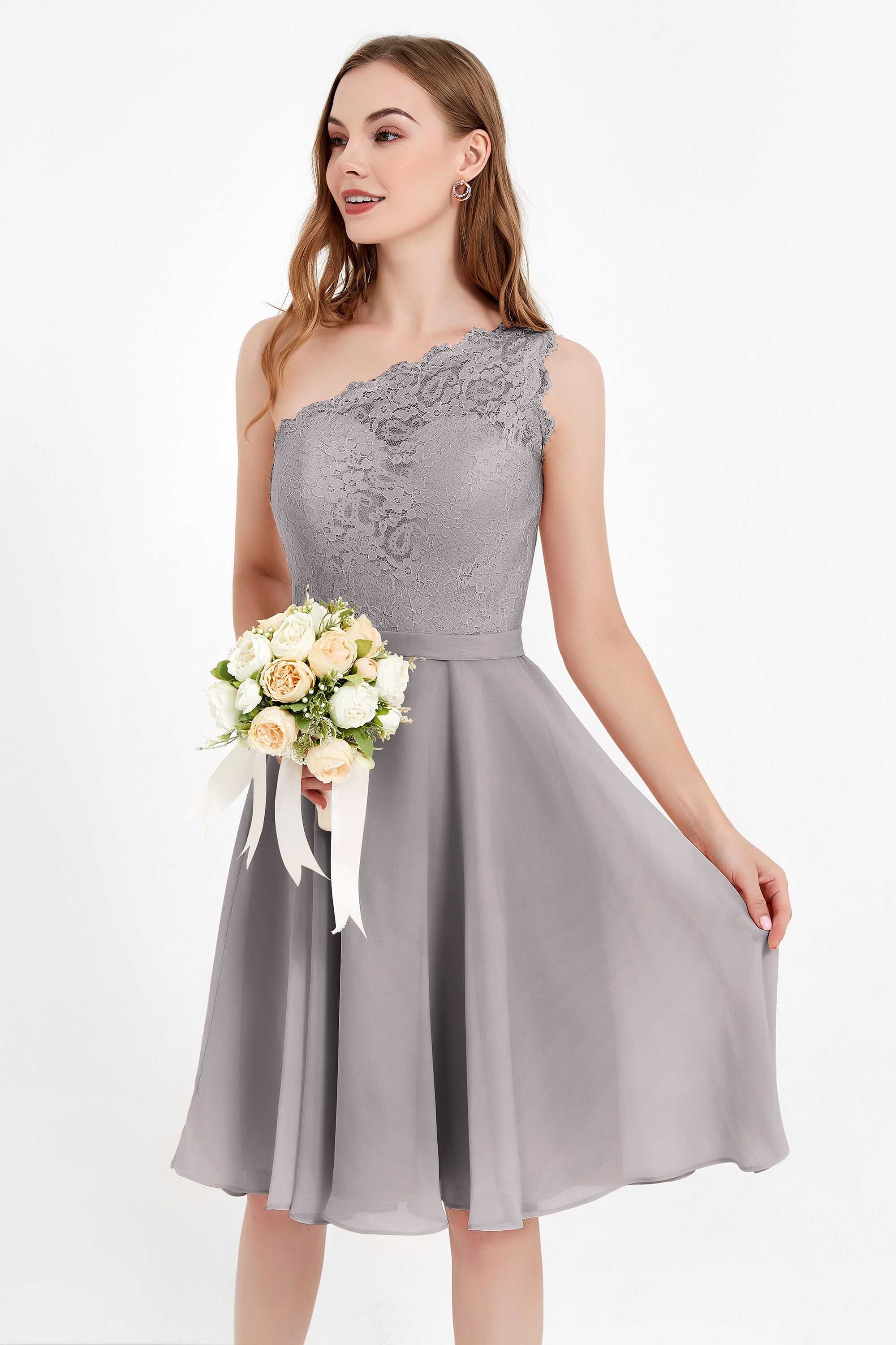 One Shoulder Chiffon A Line Junior Bridesmaid Dress Knee Length Party Homecoming Dresses