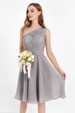 One Shoulder Chiffon A Line Junior Bridesmaid Dress Knee Length Party Homecoming Dresses