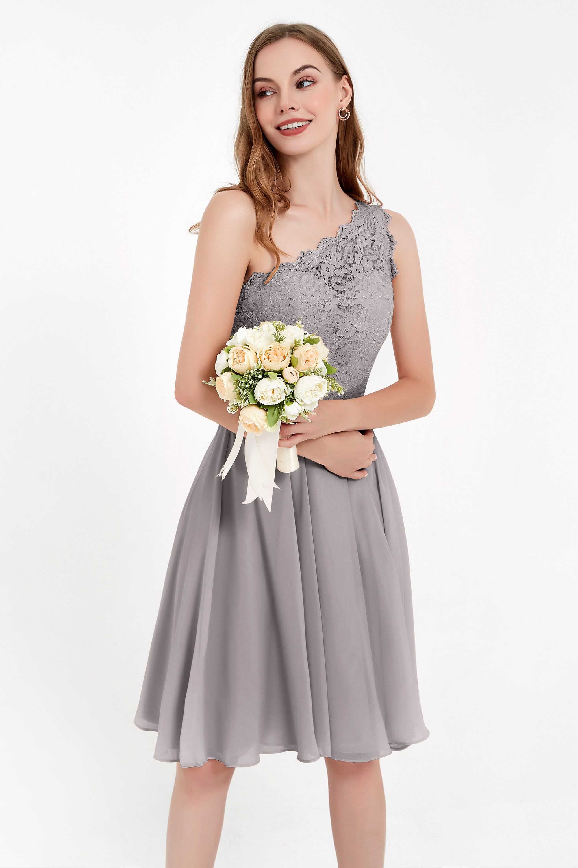 One Shoulder Chiffon A Line Junior Bridesmaid Dress Knee Length Party Homecoming Dresses