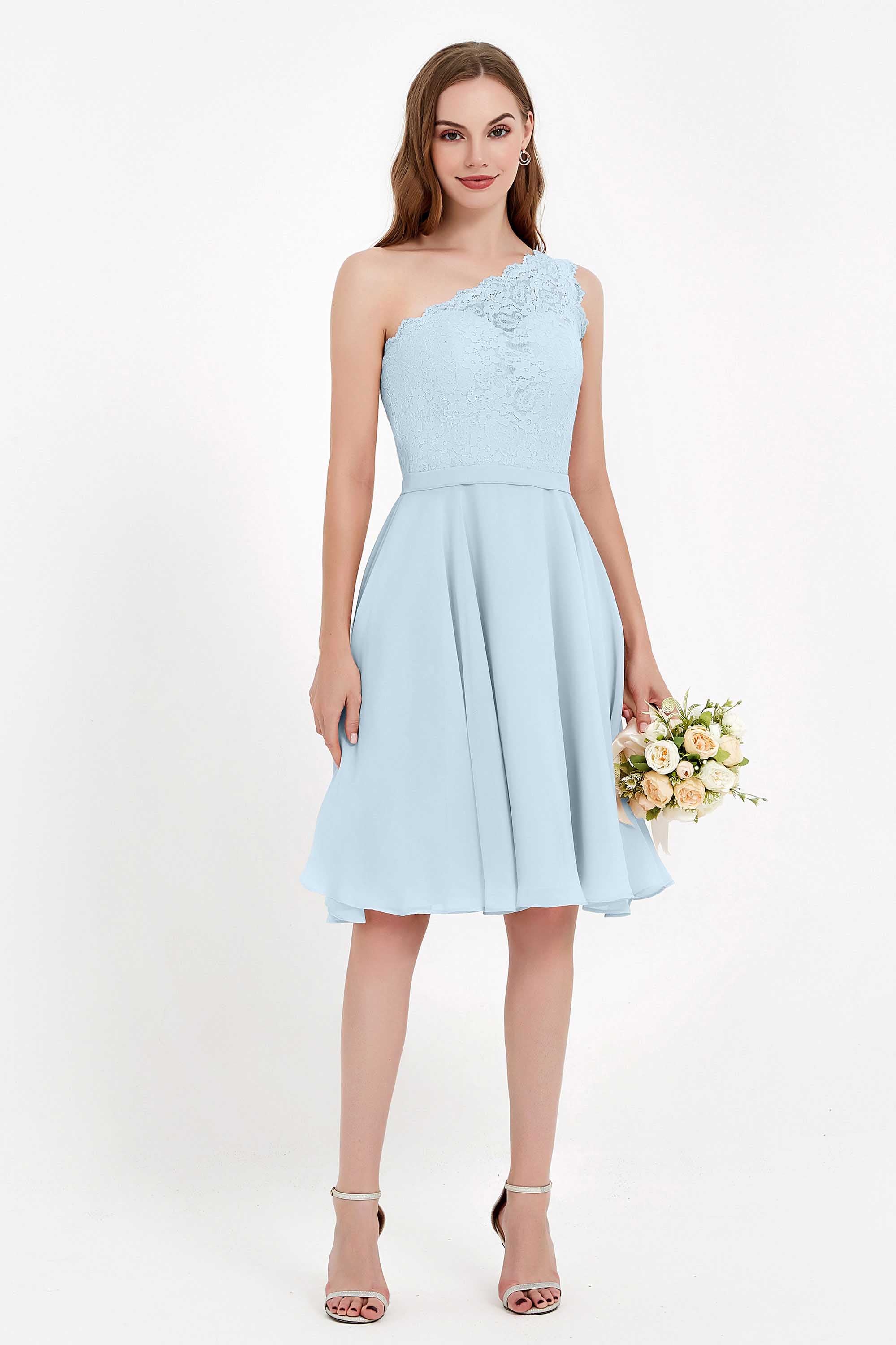One Shoulder Chiffon A Line Junior Bridesmaid Dress Knee Length Party Homecoming Dresses