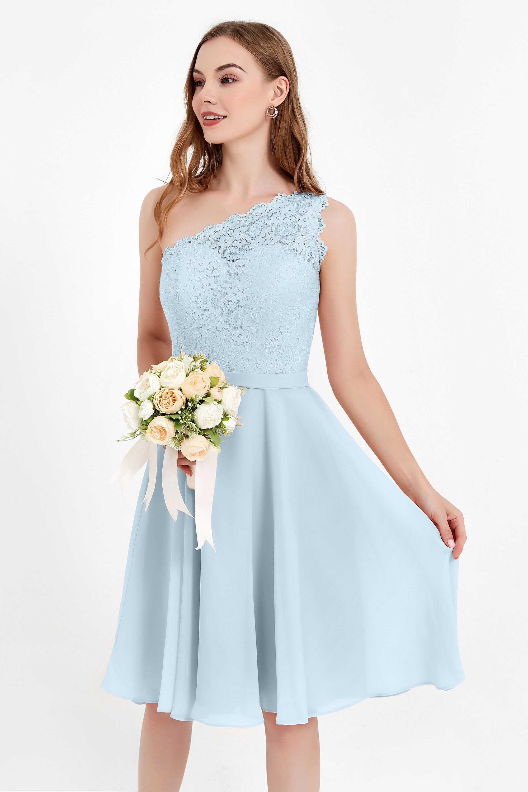 One Shoulder Chiffon A Line Junior Bridesmaid Dress Knee Length Party Homecoming Dresses