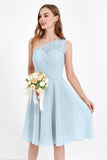 One Shoulder Chiffon A Line Junior Bridesmaid Dress Knee Length Party Homecoming Dresses