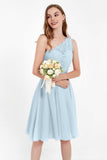 One Shoulder Chiffon A Line Junior Bridesmaid Dress Knee Length Party Homecoming Dresses