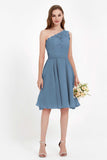 One Shoulder Chiffon A Line Junior Bridesmaid Dress Knee Length Party Homecoming Dresses
