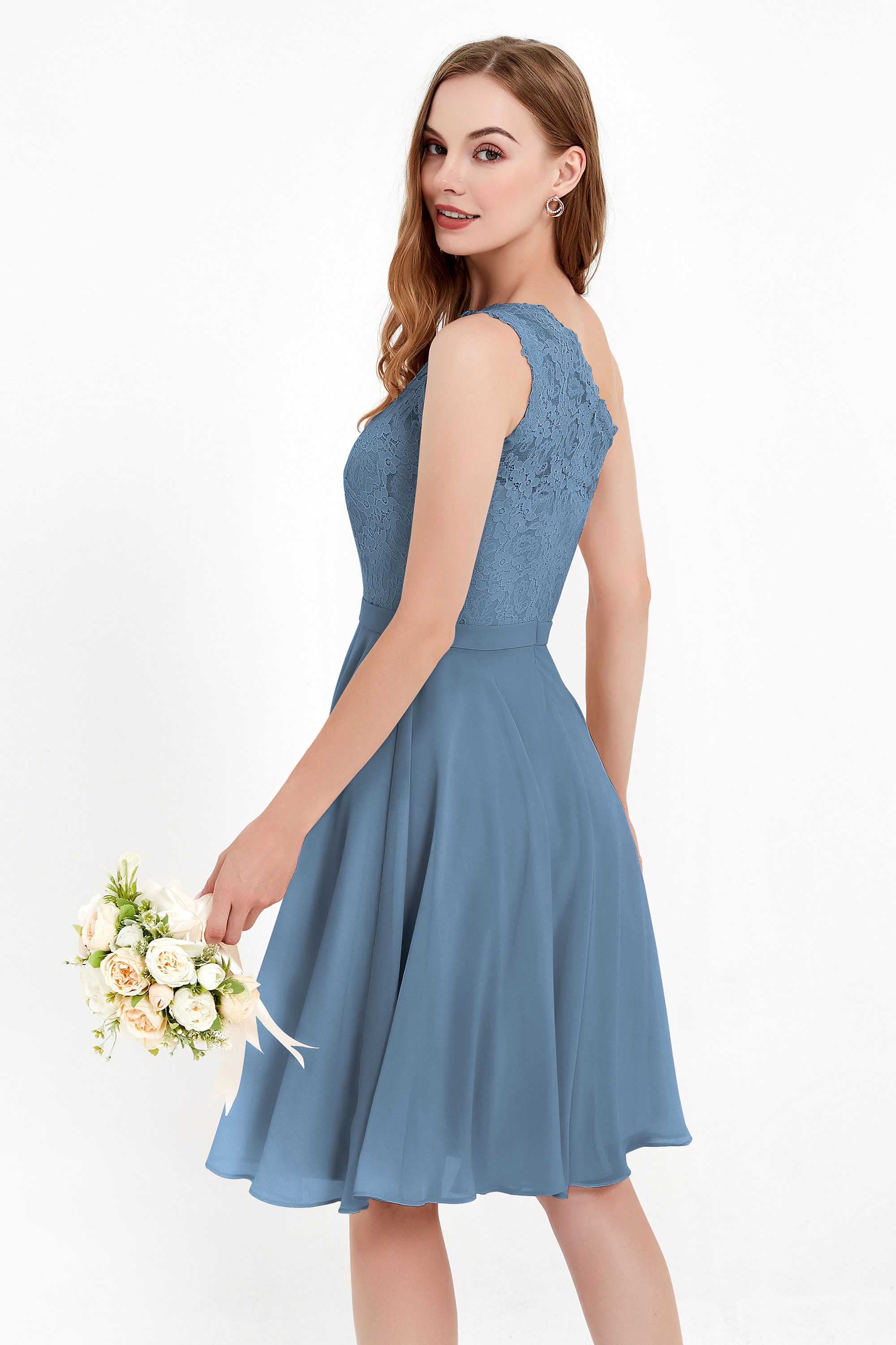 One Shoulder Chiffon A Line Junior Bridesmaid Dress Knee Length Party Homecoming Dresses