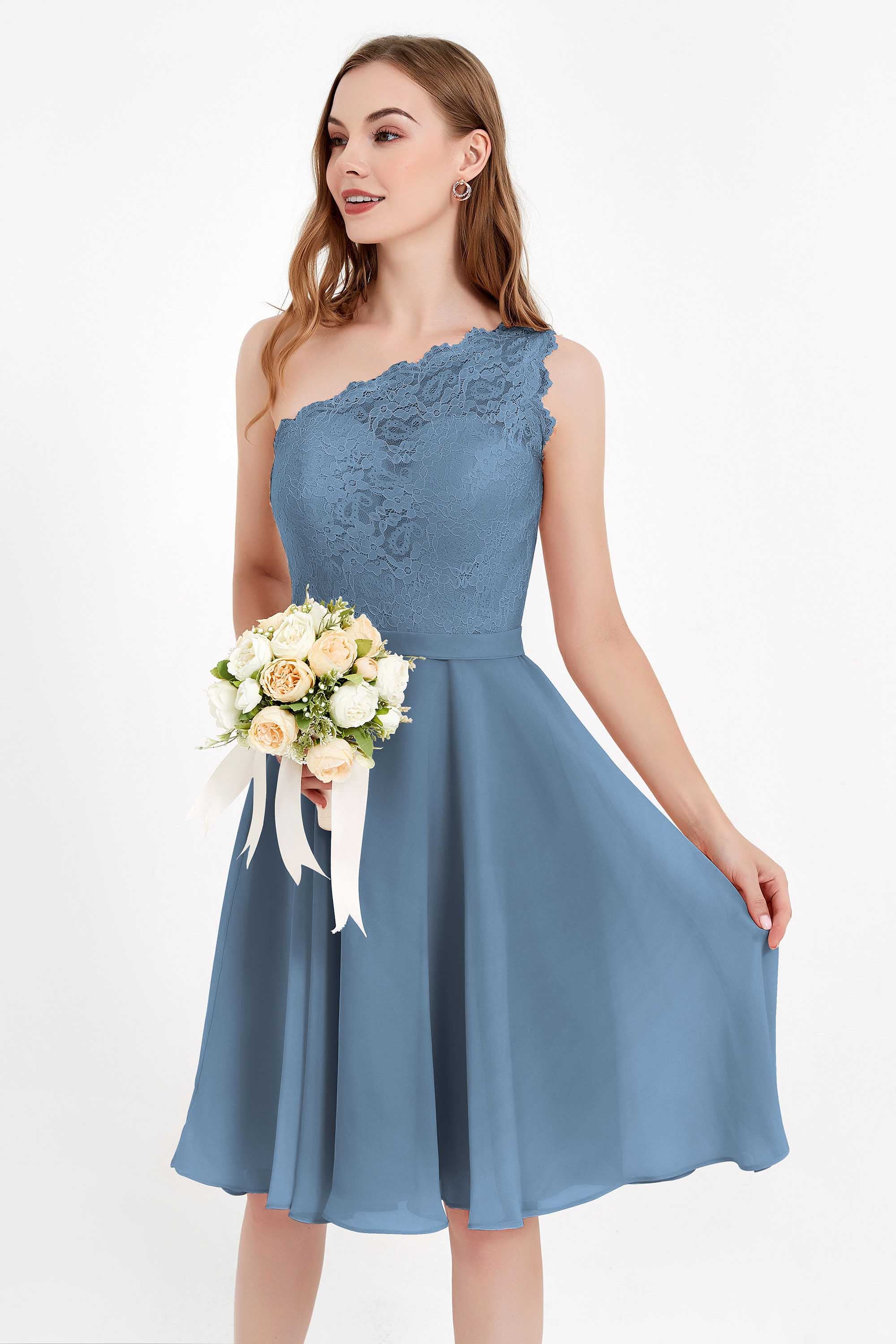 One Shoulder Chiffon A Line Junior Bridesmaid Dress Knee Length Party Homecoming Dresses