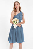 One Shoulder Chiffon A Line Junior Bridesmaid Dress Knee Length Party Homecoming Dresses