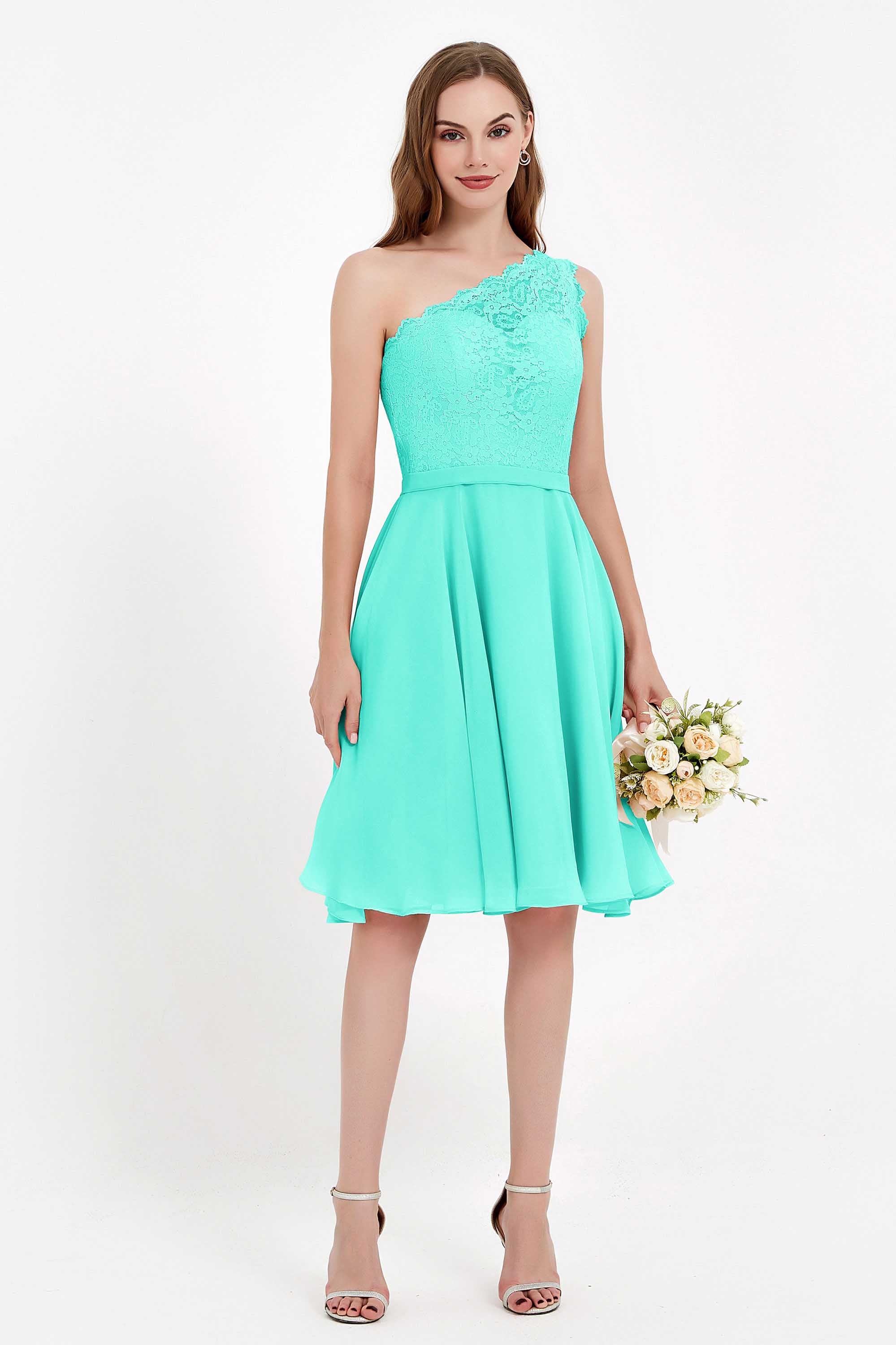 One Shoulder Chiffon A Line Junior Bridesmaid Dress Knee Length Party Homecoming Dresses