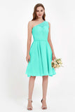 One Shoulder Chiffon A Line Junior Bridesmaid Dress Knee Length Party Homecoming Dresses