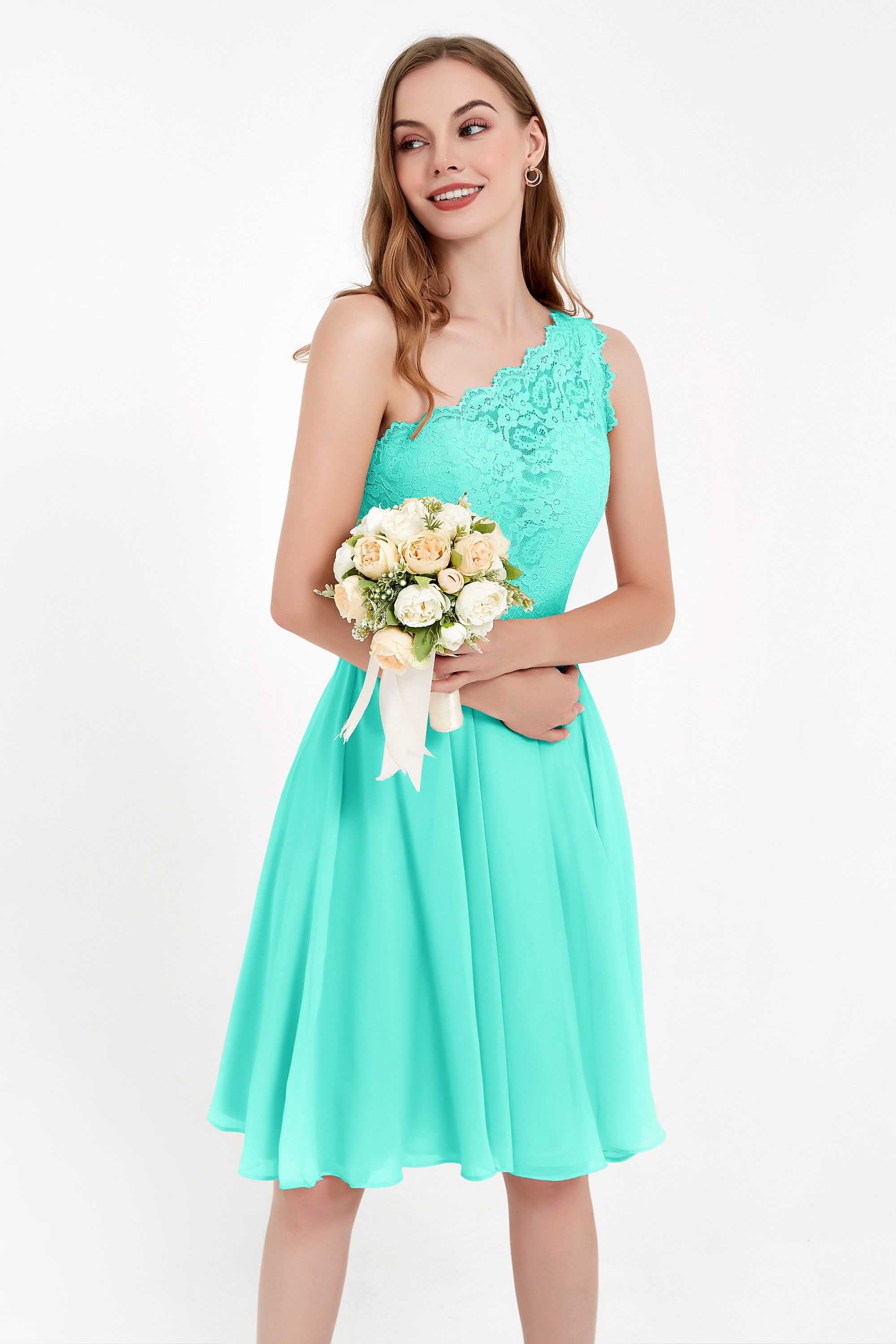 One Shoulder Chiffon A Line Junior Bridesmaid Dress Knee Length Party Homecoming Dresses