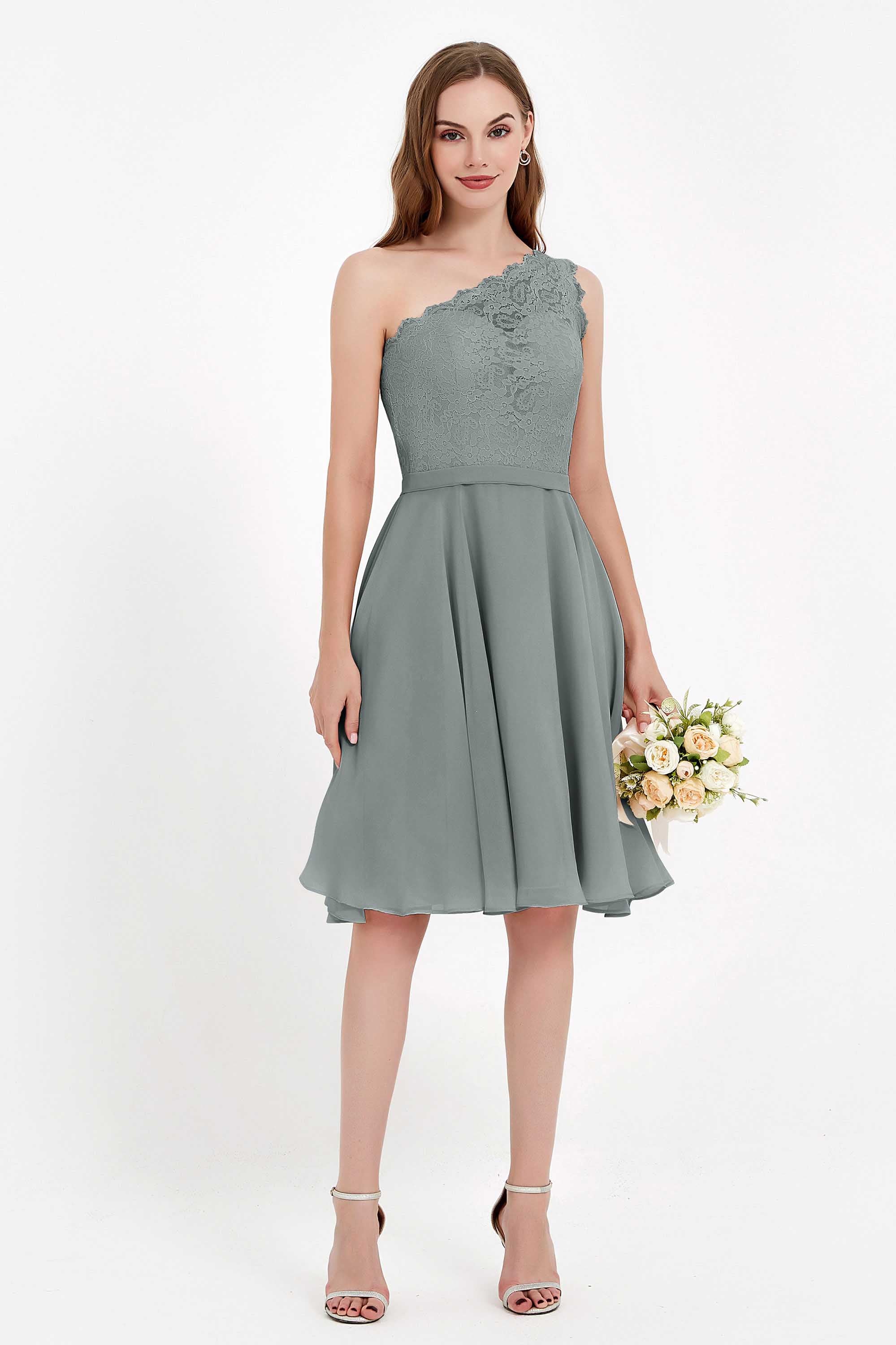 One Shoulder Chiffon A Line Junior Bridesmaid Dress Knee Length Party Homecoming Dresses