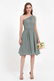 One Shoulder Chiffon A Line Junior Bridesmaid Dress Knee Length Party Homecoming Dresses