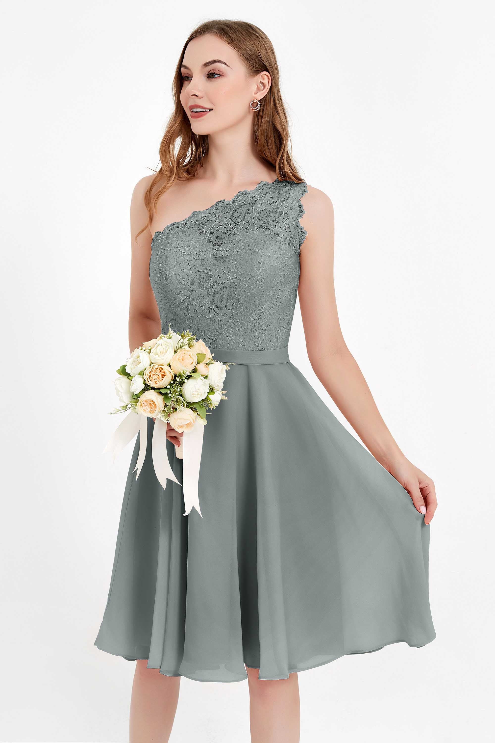 One Shoulder Chiffon A Line Junior Bridesmaid Dress Knee Length Party Homecoming Dresses