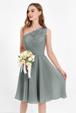 One Shoulder Chiffon A Line Junior Bridesmaid Dress Knee Length Party Homecoming Dresses