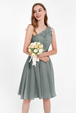 One Shoulder Chiffon A Line Junior Bridesmaid Dress Knee Length Party Homecoming Dresses
