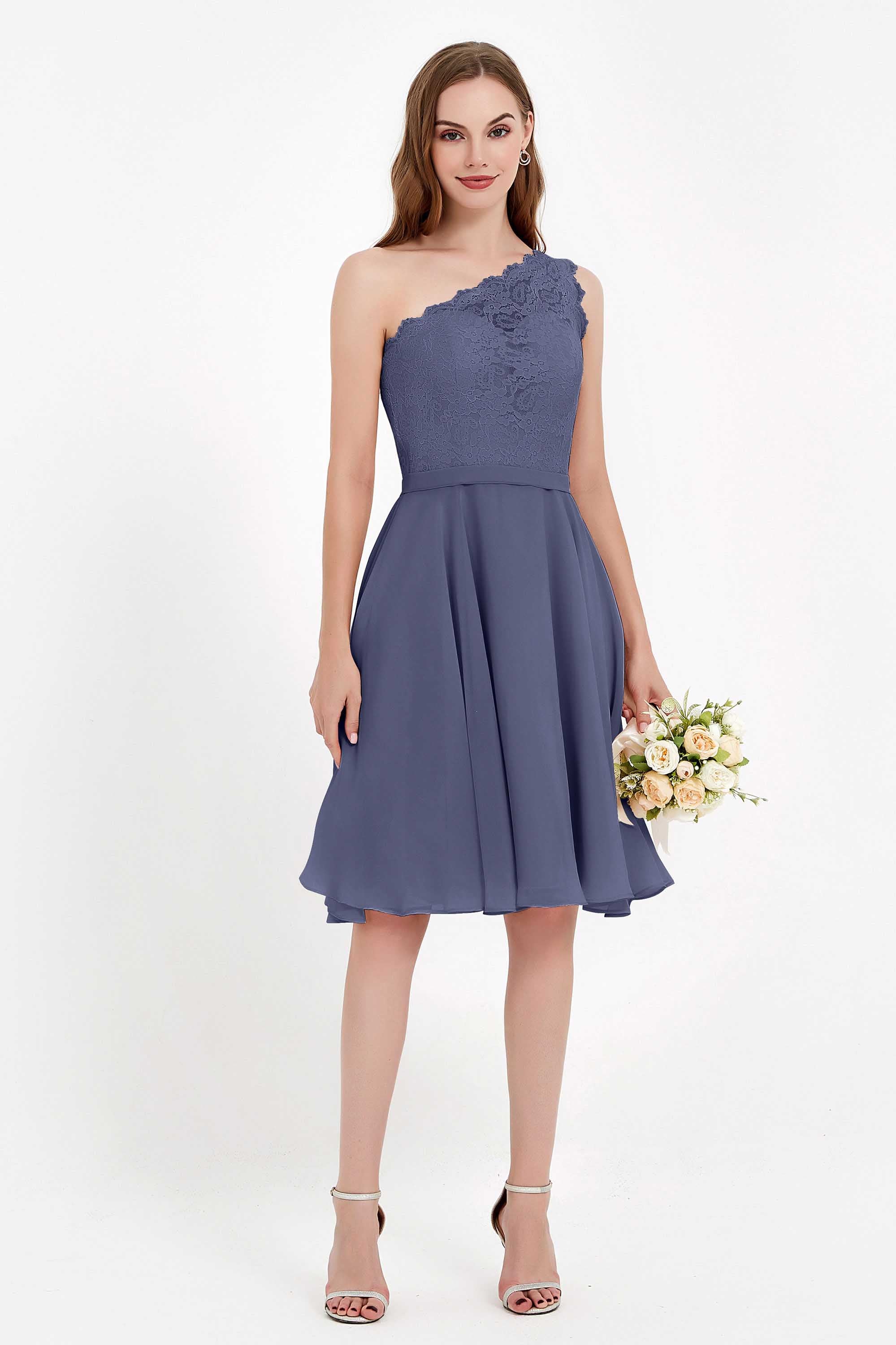 One Shoulder Chiffon A Line Junior Bridesmaid Dress Knee Length Party Homecoming Dresses