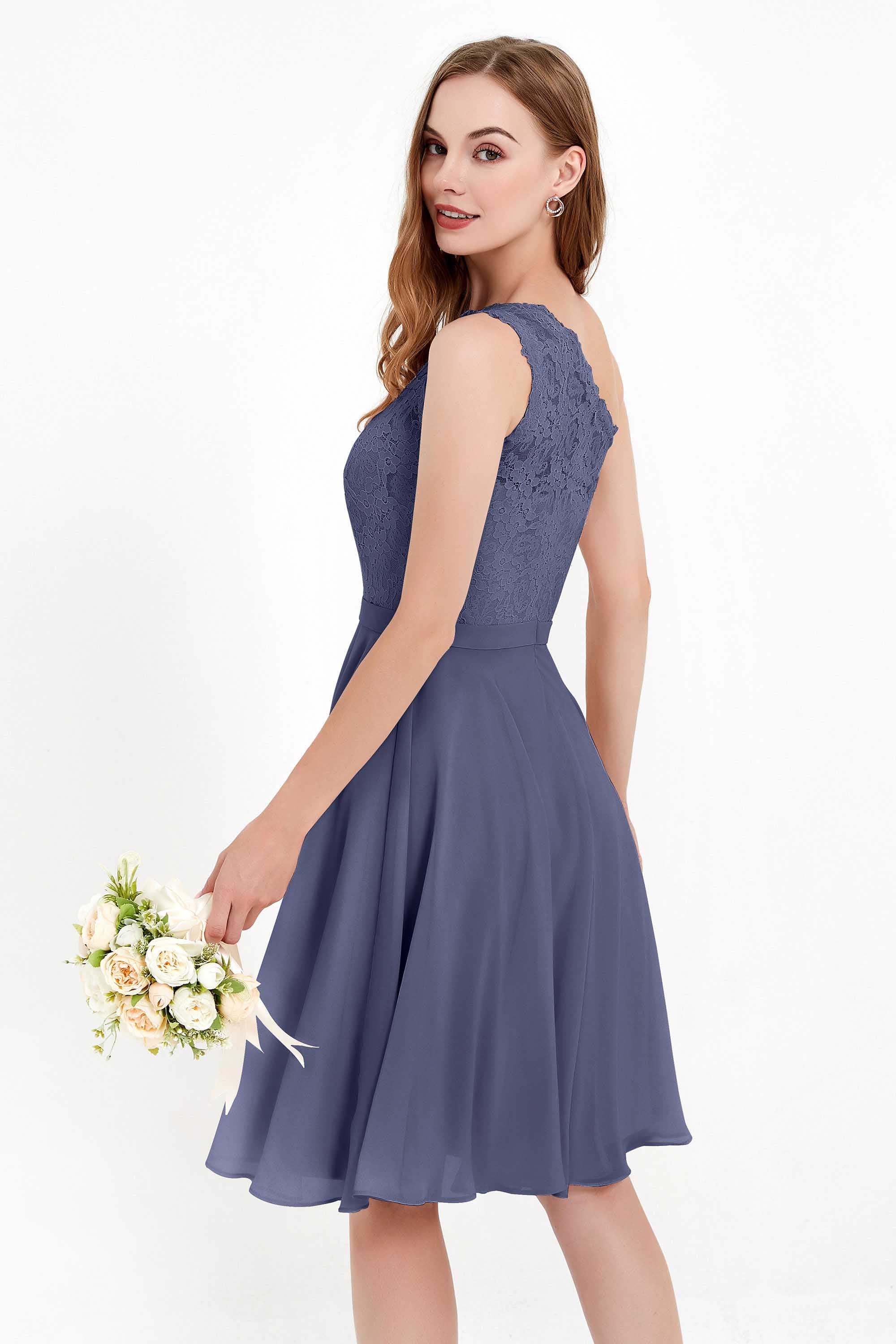 One Shoulder Chiffon A Line Junior Bridesmaid Dress Knee Length Party Homecoming Dresses