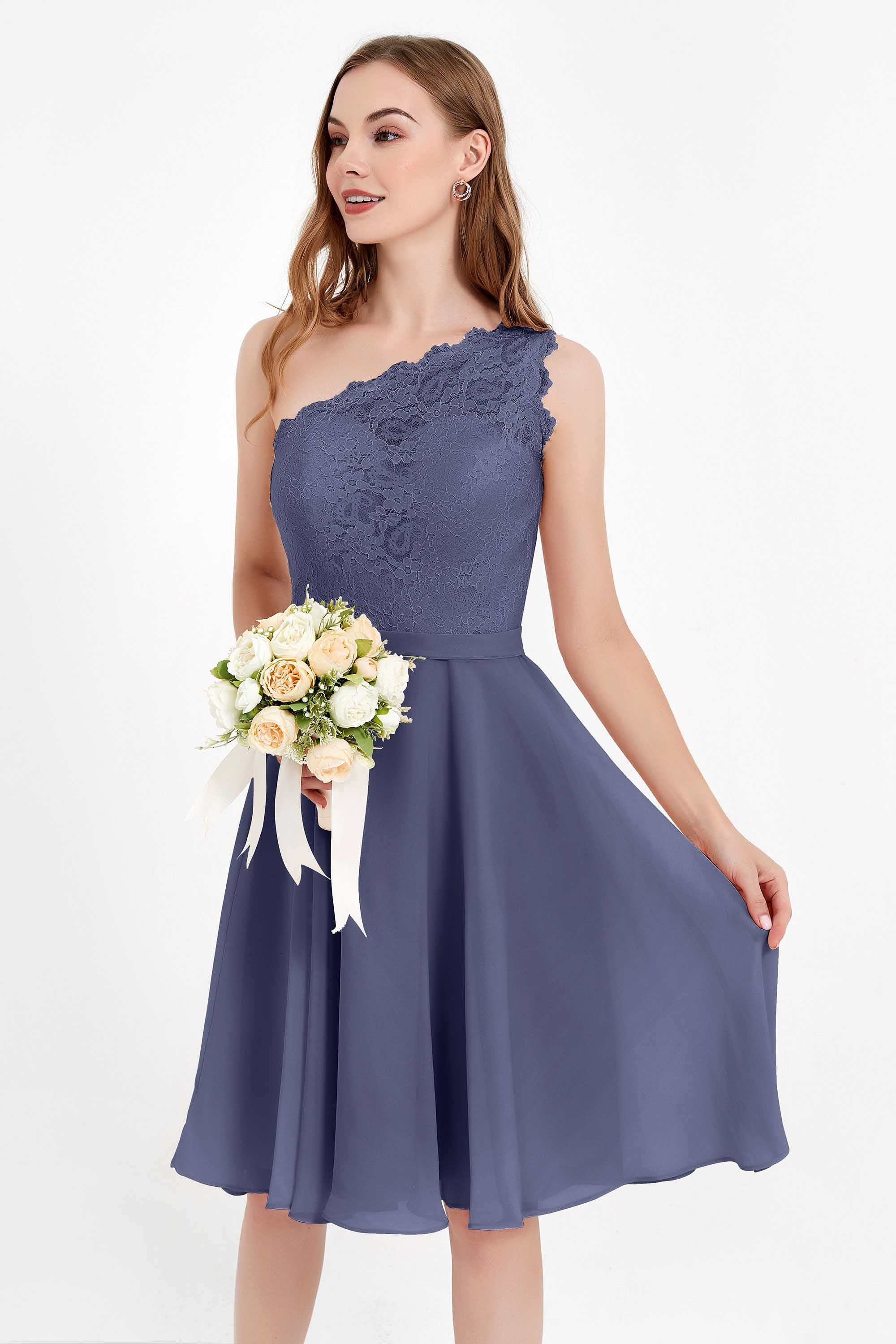 One Shoulder Chiffon A Line Junior Bridesmaid Dress Knee Length Party Homecoming Dresses